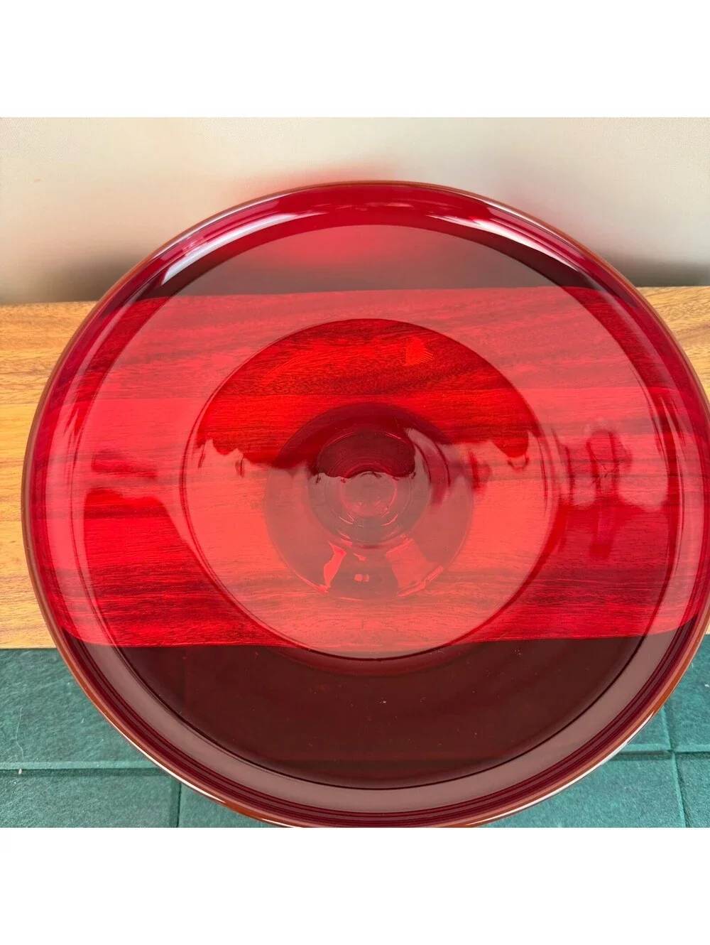 Vintage MCM Amberina Red Glass Pedestal Cake Stand 12